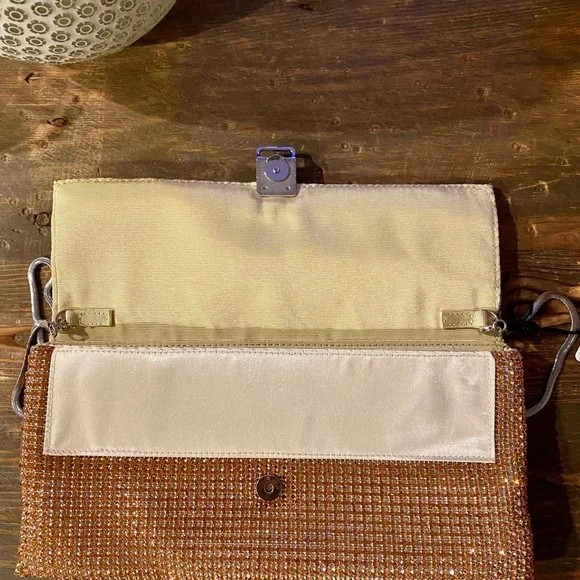 NWT Reiss Sparkly Purse Evening Bag Shoulder Clutch Peach Pinkish Bling - Picture 7 of 11